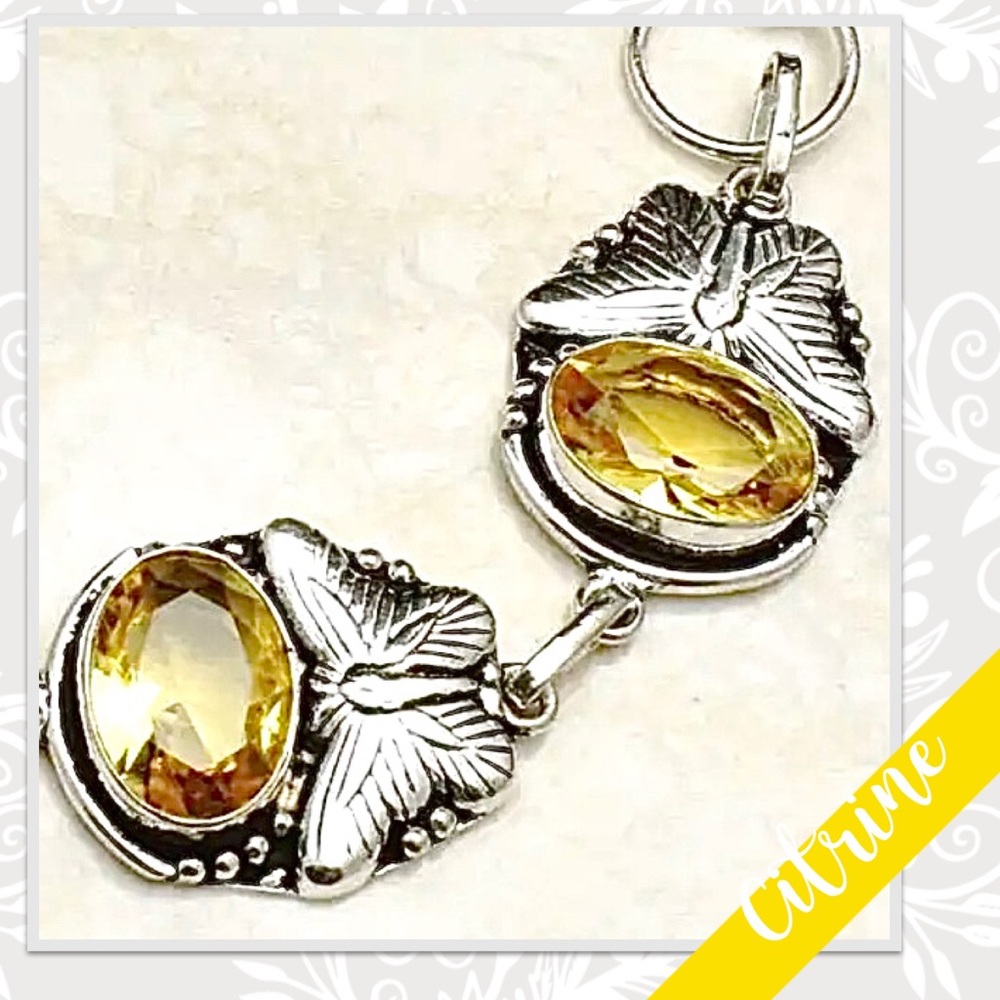 Citrine Eclectic Silver Butterfly Bracelet, Adjustable (Golden Yellow) - Picture 3 of 3